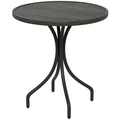 Simplie Fun Outdoor Side Table, 26" Round Patio Table With Steel Frame And Slat In Black