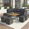 SIMPLIE FUN PATIO FURNITURE SET, 9 PIECE OUTDOOR CONVERSATION SET, COFFEETABLE WITH OTTOMANS, SOLID WOOD COFFEE 