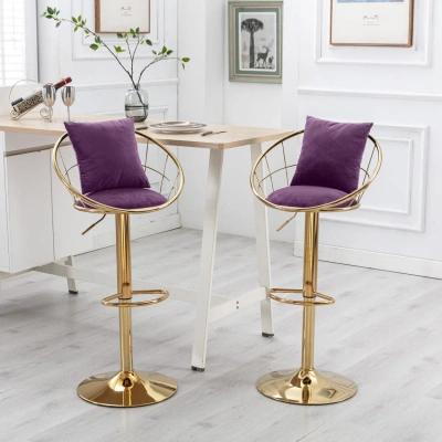 Simplie Fun Purple Velvet Bar Chair