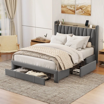 Simplie Fun Queen Size Bed Frame In Multi