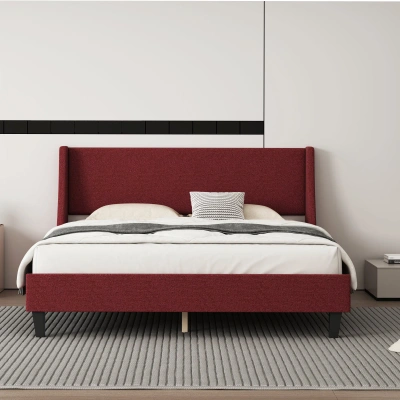 Simplie Fun Queen Size Bed Frame Upholstered Bed Frame Platform In Red