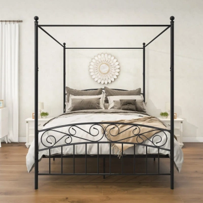 Simplie Fun Queen Size Metal Canopy Bed Frame In Black