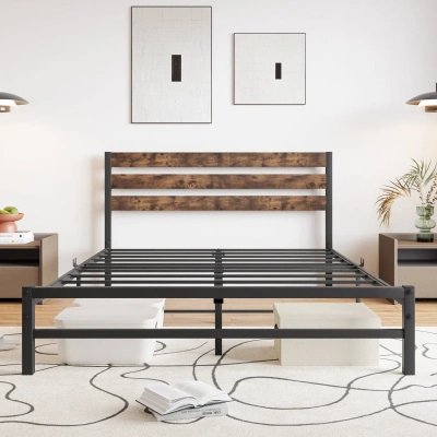 Simplie Fun Queen Size Platform Bed Frame In Brown