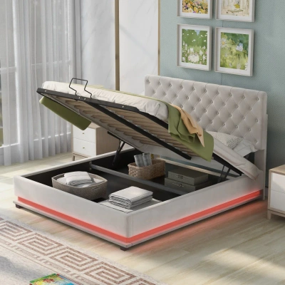 Simplie Fun Queen Size Storage Upholstered Platform Bed In Gray