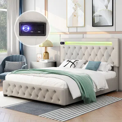 Simplie Fun Queen Size Storage Upholstered Platform Bed In White