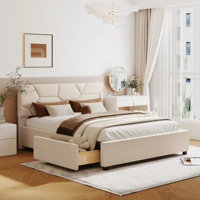 Simplie Fun Queen Size Upholstered Platform Bed In Neutral