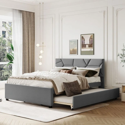Simplie Fun Queen Size Upholstered Platform Bed In Gray