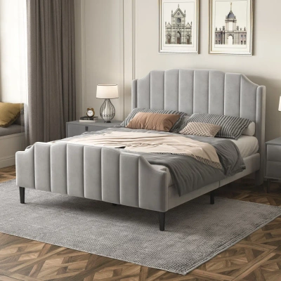 Simplie Fun Queen Size Upholstered Platform Bed In Gray