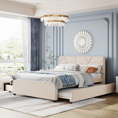 Simplie Fun Queen Size Upholstered Platform Bed In Multi
