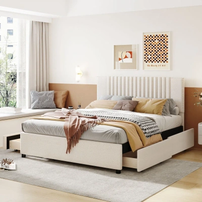 Simplie Fun Queen Size Upholstered Platform Bed In White