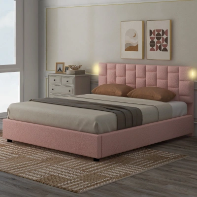 Simplie Fun Queen Size Upholstered Platform Bed In Pink