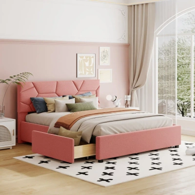 Simplie Fun Queen Size Upholstered Platform Bed In Pink