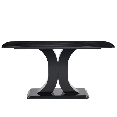 Simplie Fun Rectangular 63" Marble Dining Table In Black