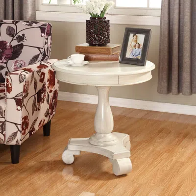 Simplie Fun Round Wood Pedestal Side Table, White | ModeSens