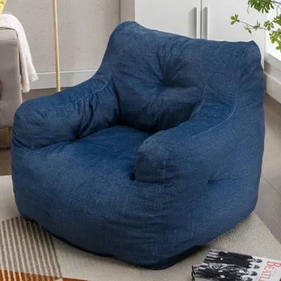Simplie Fun Soft Cotton Linen Fabric Bean Bag Chair Filled With Memory Sponge,blue