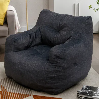 Simplie Fun Soft Cotton Linen Fabric Bean Bag Chair Filled With Memory Sponge,dark Gray In Blue