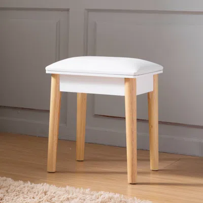 Simplie Fun Sold Wood Vanity Table Stool, Dressing Stool For Makeup With Pu In White