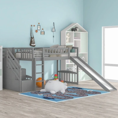 Simplie Fun Stairway Twin Size Loft Bed In Gray