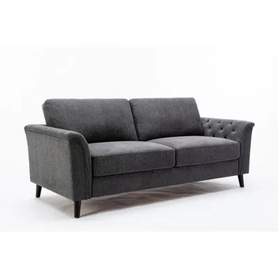 Simplie Fun Stanton Dark Gray Linen Sofa With Tufted Arms