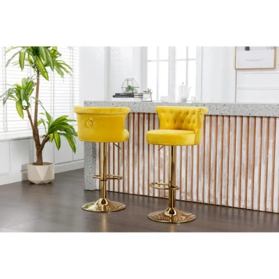 Simplie Fun Swivel Bar Stools Set Of 2 Adjustable Counter Height Chairs In Yellow