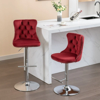Simplie Fun Swivel Velvet Barstools Adjusatble Seat Height From 2533 Inch In Red