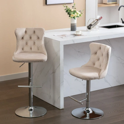 Simplie Fun Swivel Velvet Barstools Adjusatble Seat Height From 2533 Inch In Neutral