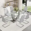 Simplie Fun Table And Chair Set, Large Modern Rectangular Glass Table, Can