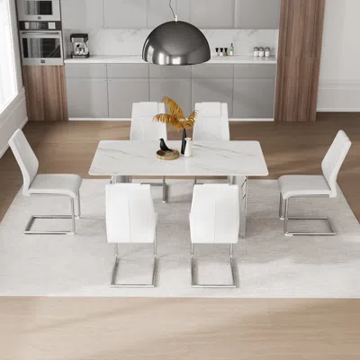 Simplie Fun Table And Chair Set, Modern And Minimalist Dining Table. Imitation In White
