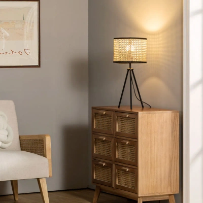 Simplie Fun Temesa Rattan 21.3" Table Lamp With In-line Switch Control And Metal Legs In Brown