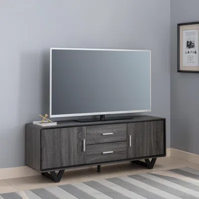 Simplie Fun Tv Stand Distressed Grey Black In Gray
