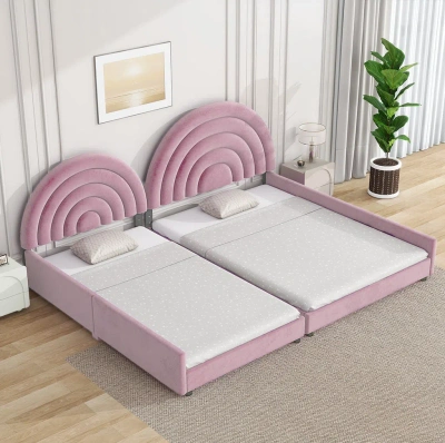 Simplie Fun Twin+full Upholstered Platform Bed Set In Pink