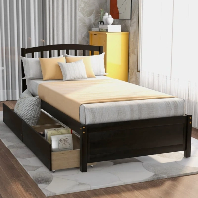 Simplie Fun Twin Platform Storage Bed Wood Bed Frame In Black