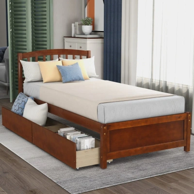 Simplie Fun Twin Platform Storage Bed Wood Bed Frame In Brown