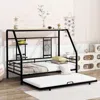 Simplie Fun Twin Size Metal House Bed With Trundle, Black