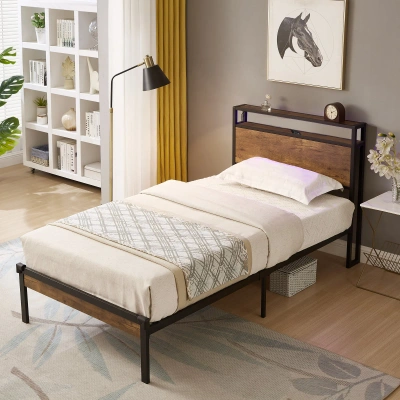 Simplie Fun Twin Size Metal Platform Bed Frame In Brown
