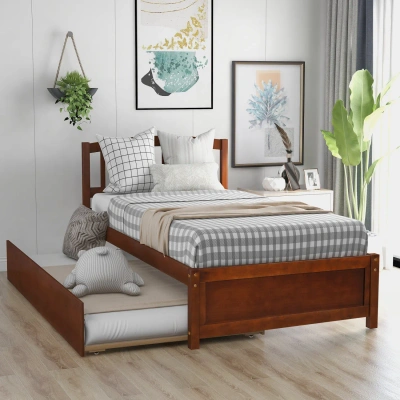 Simplie Fun Twin Size Platform Bed Wood Bed Frame In Brown