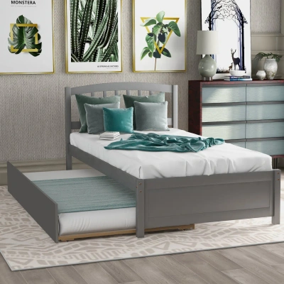 Simplie Fun Twin Size Platform Bed Wood Bed Frame In Gray