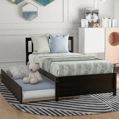 Simplie Fun Twin Size Platform Bed Wood Bed Frame In Black