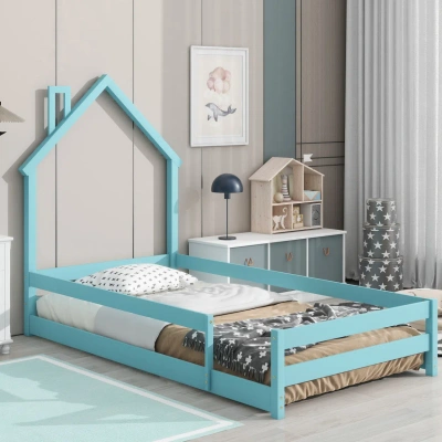 Simplie Fun Twin Size Wood Bed In Blue