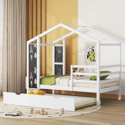 Simplie Fun Twin Size Wood House Bed In White