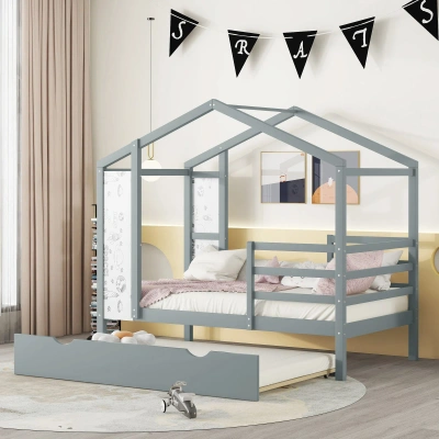 Simplie Fun Twin Size Wood House Bed In Gray