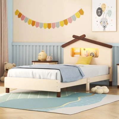 Simplie Fun Twin Size Wood Platform Bed In Neutral