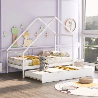 Simplie Fun Twin Size Wooden House Bed In Purple