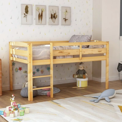 Simplie Fun Twin Wood Loft Bed Low Loft Beds In Brown