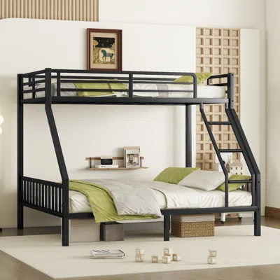 Simplie Fun Twin Xl Over Queen Metal Bunk Bed With Ladder And Slats Support In Black