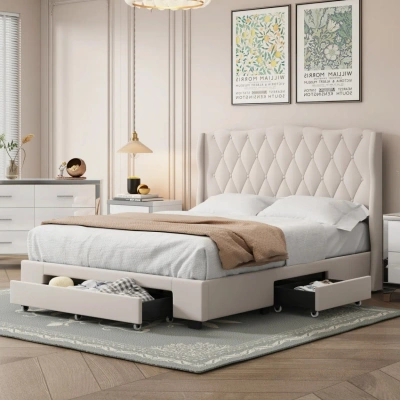 Simplie Fun Upholstered Platform Bed In Brown