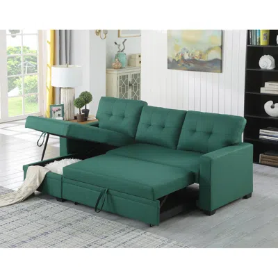 Simplie Fun Upholstered Pull Out Sectional Sofa With Chaise In Green