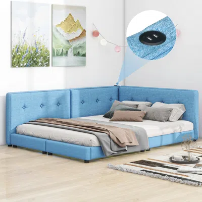 Simplie Fun Upholstered Queen Size Platform Bed In Blue
