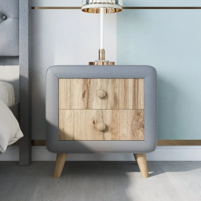 Simplie Fun Upholstered Wooden Nightstand In Gray