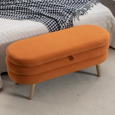 Simplie Fun Velvet Fabric Storage Bench Bedroom Bench With Wood Legs For Living In Orange